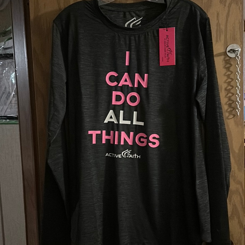 ACTIVE FAITH I CAN DO ALL THINGS PERFORMANCE LONG SLEEVE TOP: GRAY: NWT: 2X